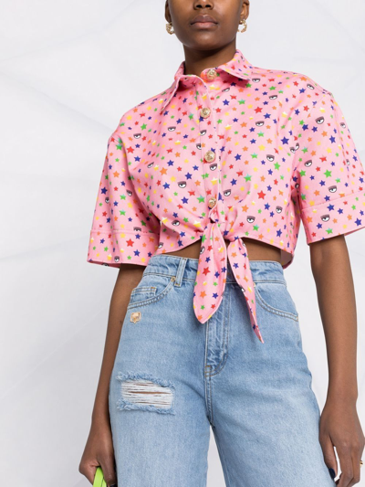 Shop Chiara Ferragni Rainbow-print Cropped Shirt In Pink