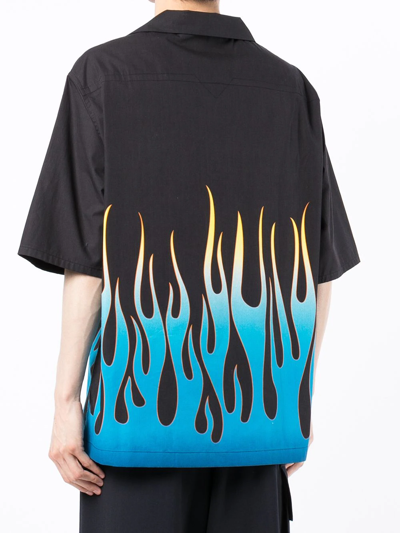 Shop Kenzo Flame-print Bowling Shirt In Black