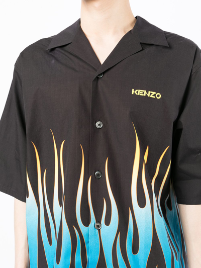Shop Kenzo Flame-print Bowling Shirt In Black
