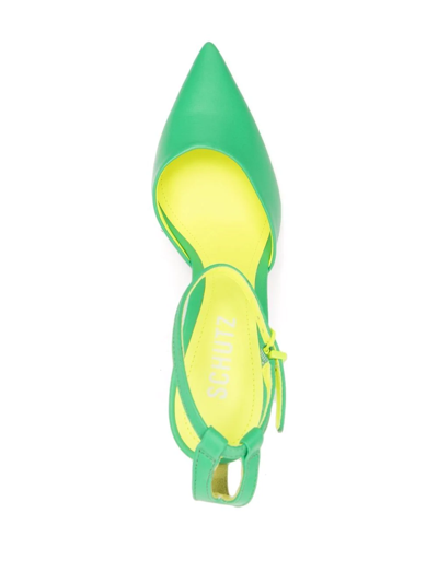 Shop Schutz Pointed Leather Pumps In Green