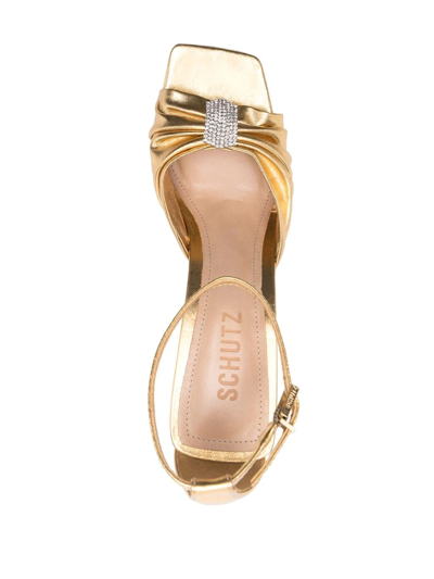 Shop Schutz Ruched-detail Open Toe Sandals In Gold