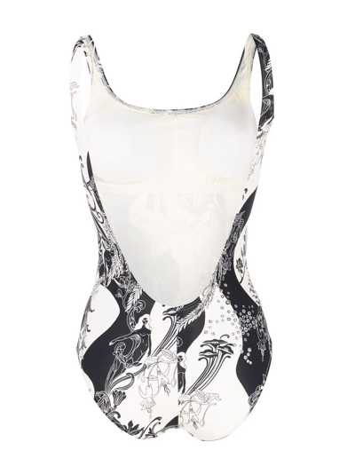 Shop Tory Burch Abstract-print Low-back One-piece In Neutrals