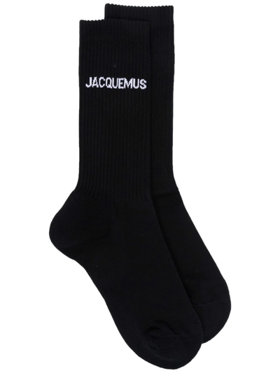 Shop Jacquemus Les Chaussettes  Logo-intarsia Socks In Black