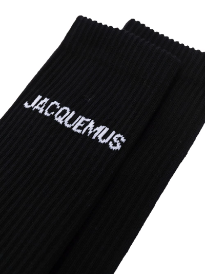 Jacquemus Logo-jacquard Ribbed Cotton-blend Socks In Black
