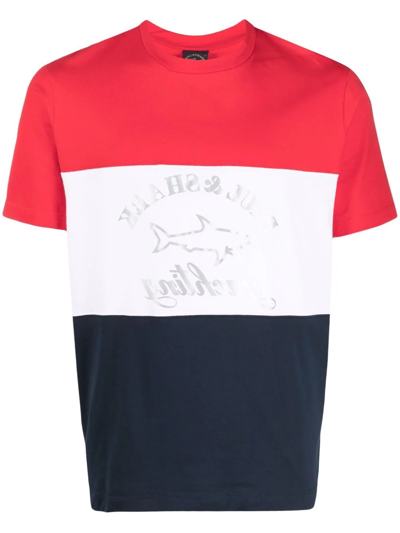 Shop Paul & Shark Logo-print Colour-block T-shirt In Blue