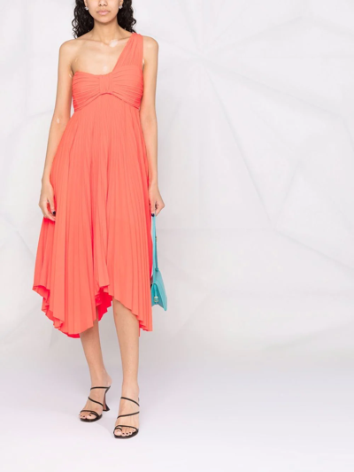Shop A.l.c One-shoulder Plisse Dress In Orange