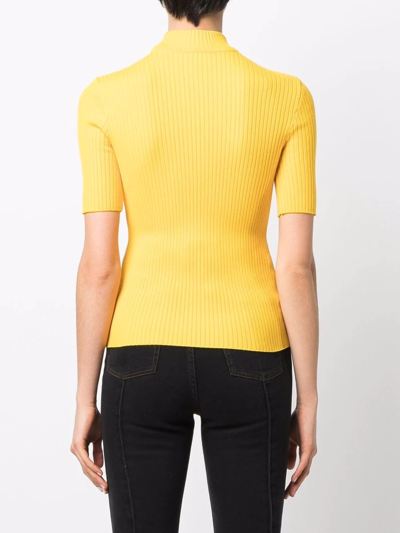 Shop Courrèges Ribbed High-neck Logo-patch Top In Yellow