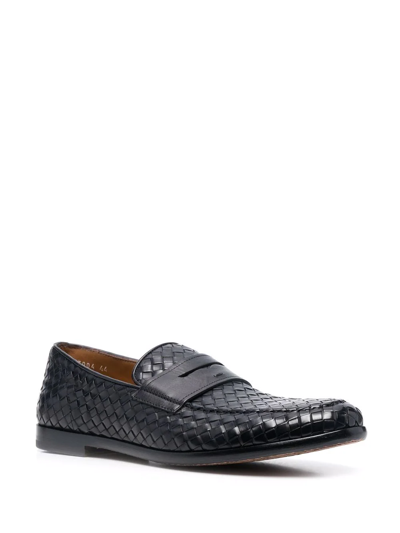 Doucal's Penny Adler Moccasin In Woven Leather In Blue