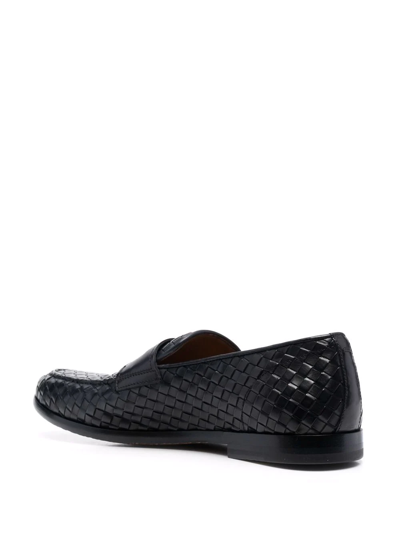 Shop Doucal's Woven Leather Loafers In Blue