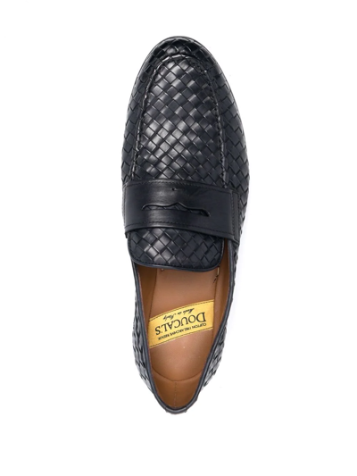 Shop Doucal's Woven Leather Loafers In Blue