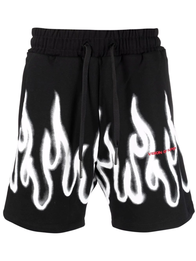 Shop Vision Of Super Flame-print Track Shorts In Black