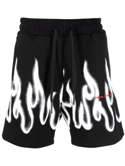 Vision Of Super Black Shorts With White Spray Flames In Black