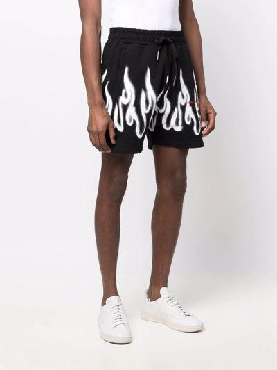 Vision Of Super Black Shorts With White Spray Flames In Black