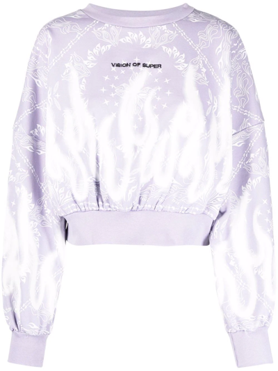 Shop Vision Of Super Abstract-print Embroidered Sweatshirt In Purple