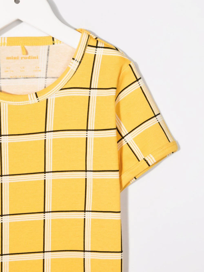 Shop Mini Rodini Check-detail Short Sleeve T-shirt In Yellow
