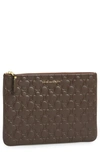 Comme Des Garçons 'embossed Clover' Leather Zip-up Pouch In Brown