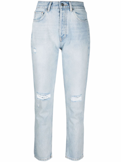Shop Anine Bing Sonya Distressed-effect Jeans In Blue