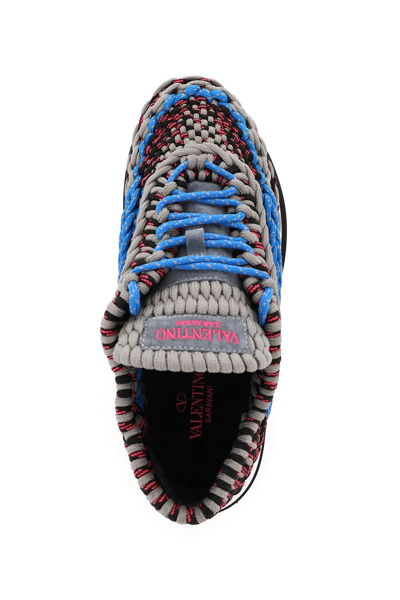 Shop Valentino Crochet Sneakers In Grey,blue,black,pink