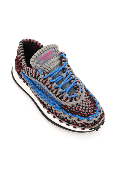 Shop Valentino Crochet Sneakers In Grey,blue,black,pink