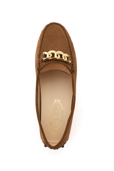 Shop Tod's Suede Leather Gommino Loafers In Brown