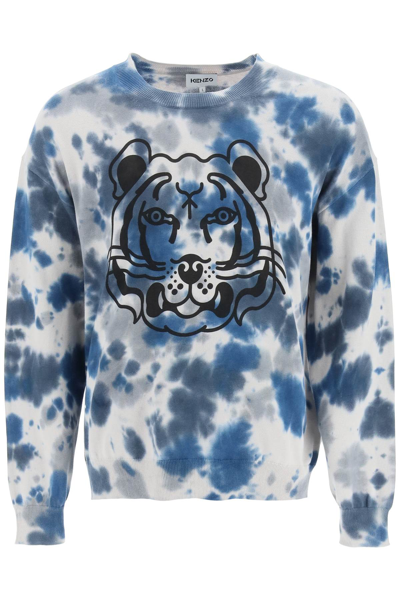 Shop Kenzo K-tiger Tie-dye Sweater In Grey,blue,black