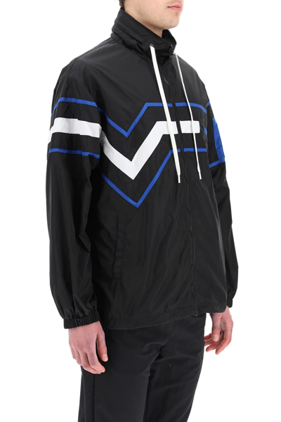 Shop Versace Greca Light Windbreaker Jacket In Black,blue,white