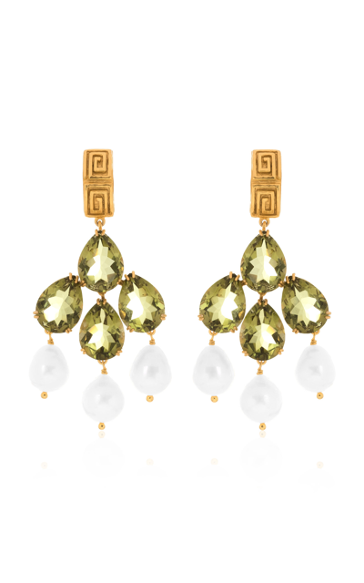 Shop Valére Women's Mykonos 24k Gold-plated Tourmaline Quartz Pearl Earrings In Green