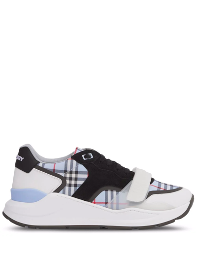 handicappet Særlig Centrum Burberry Ramsey Checked Leather, Suede And Canvas Low-top Trainers In Pale  Blue | ModeSens