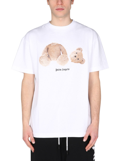 Shop Palm Angels "bear" T-shirt In White