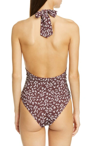 Shop Ganni Recycled Fabric One-piece Swimsuit In Decadent Chocolate 927