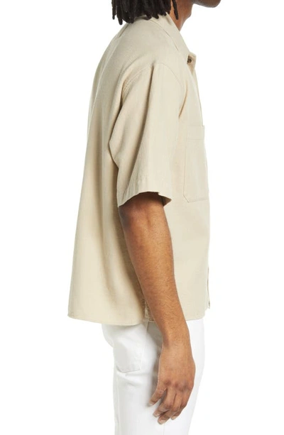 Shop Frame Knit Short Sleeve Button-up Camp Shirt In Milk Beige