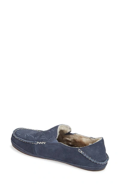 Shop Olukai Nohea Nubuck Slipper In Cloud Grey/ Monstera Leather