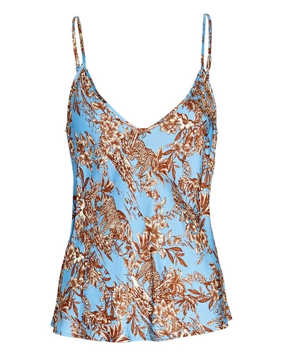 Shop L Agence Lexi Printed Satin Camisole In Blue-med