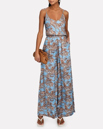 Shop L Agence Lexi Printed Satin Camisole In Blue-med