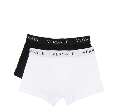 Shop Versace Logo-waistband Boxers (pack Of 2) Mens White, Brand Size 7 In Black,white