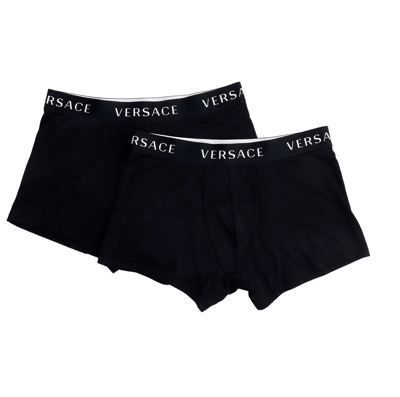 Shop Versace Logo-waistband Boxers (pack Of 2) Mens Black, Brand Size 4