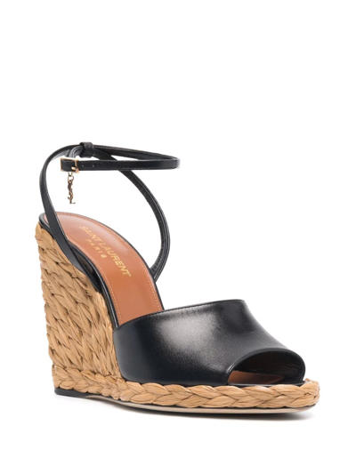 Shop Saint Laurent Paloma Braided Wedge Heel Sandals In Black