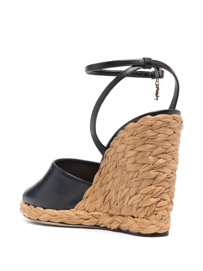 Shop Saint Laurent Paloma Braided Wedge Heel Sandals In Black