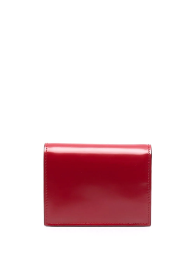 Prada Logo Plaque Leather Wallet In Red