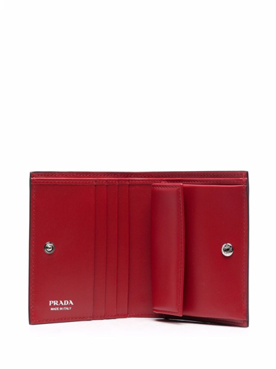 Prada Logo Plaque Leather Wallet In Red