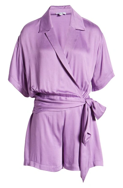 Shop Btfl-life Faux Wrap Short Sleeve Romper In Lavender