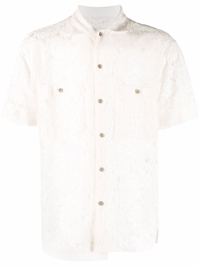 Shop Andersson Bell Lace-detail Short-sleeved Shirt In Neutrals