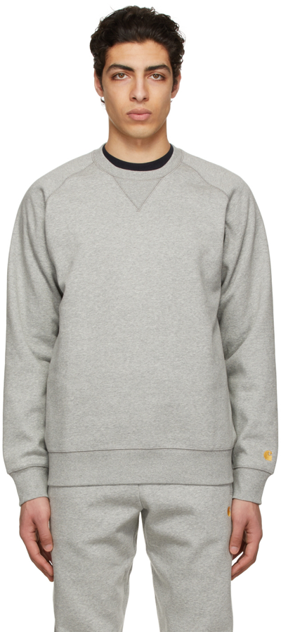 Shop Carhartt Grey Chase Sweatshirt In 00mxx Grey Heather /
