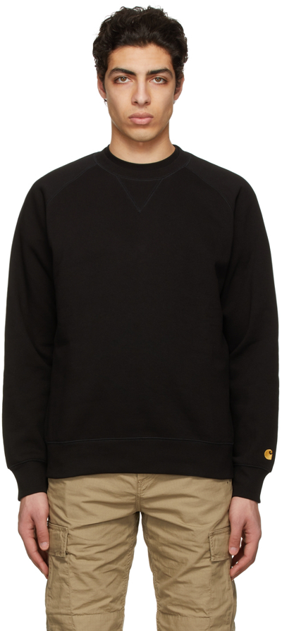Shop Carhartt Black Chase Sweatshirt In 8990 Black / Gold