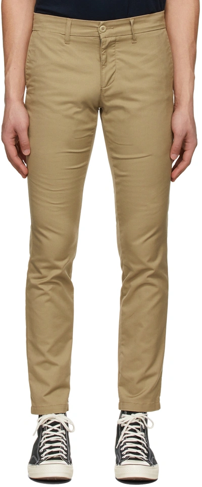Shop Carhartt Khaki Sid Trousers In Leather