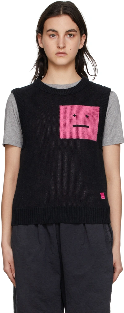 Shop Acne Studios Black Wool Face Vest In Csn Black/fluo Pink