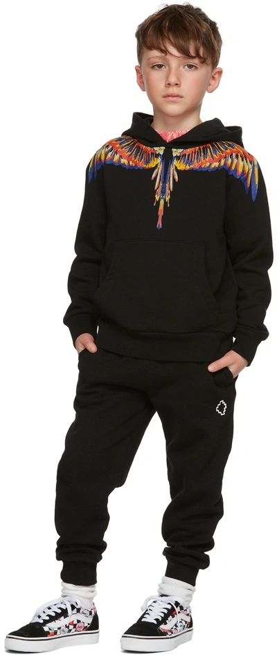 Shop Marcelo Burlon County Of Milan Kids Black Tempera Wings Hoodie In Black Multicolor