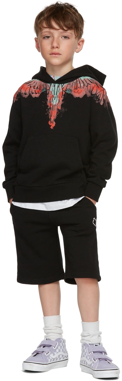 Marcelo Burlon County Of Milan Kids Black Watercolor Wings Hoodie In Black Multicolor
