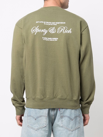 Shop Sporty And Rich Script Logo-print Cotton Sweatshirt In Grün