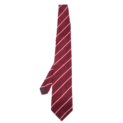 Pre-owned Lanvin Burgundy Striped Silk Jacquard Tie